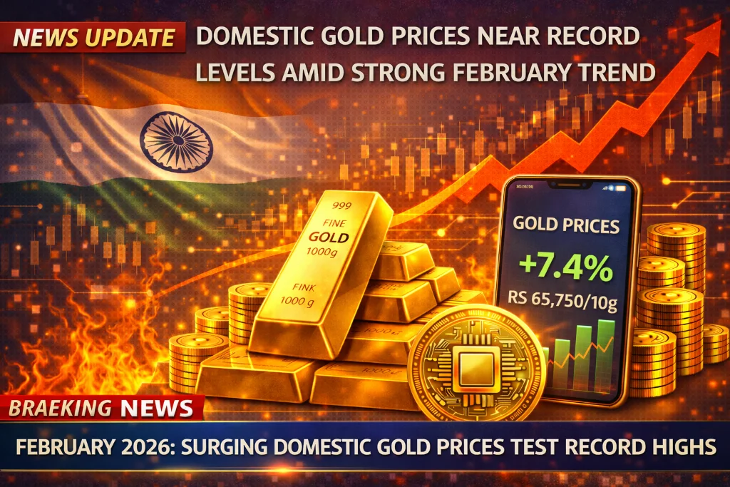 Domestic gold prices near record levels amid strong February trend