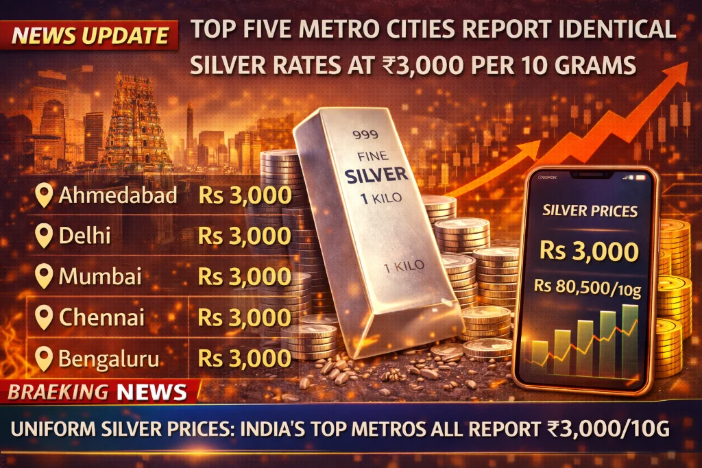 Top five metro cities report identical silver rates at ₹3,000 per 10 grams